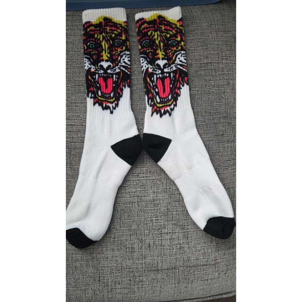 Tiger Graphic Crew Socks Animal Print Ed Hardy styleNovelty Unisex NWOT